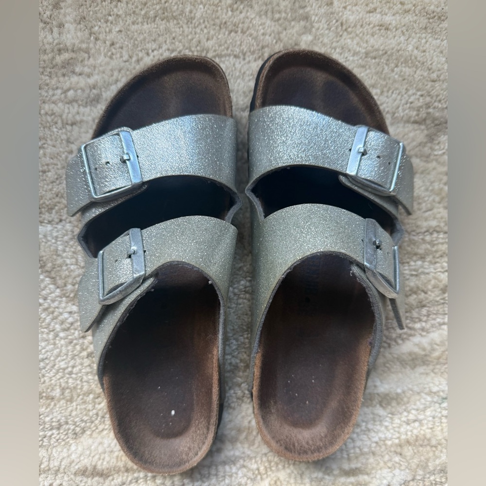 Silver Glitter Birkenstock Arizona Sandals